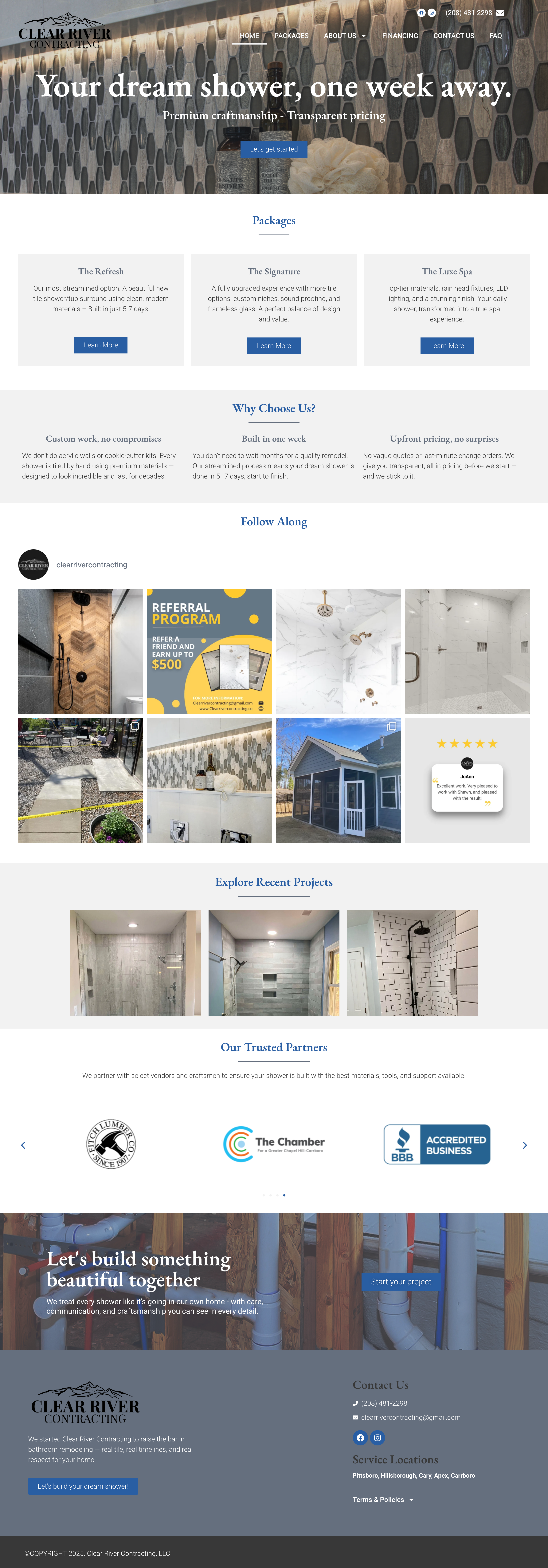 Clear River Contracting website screenshot.