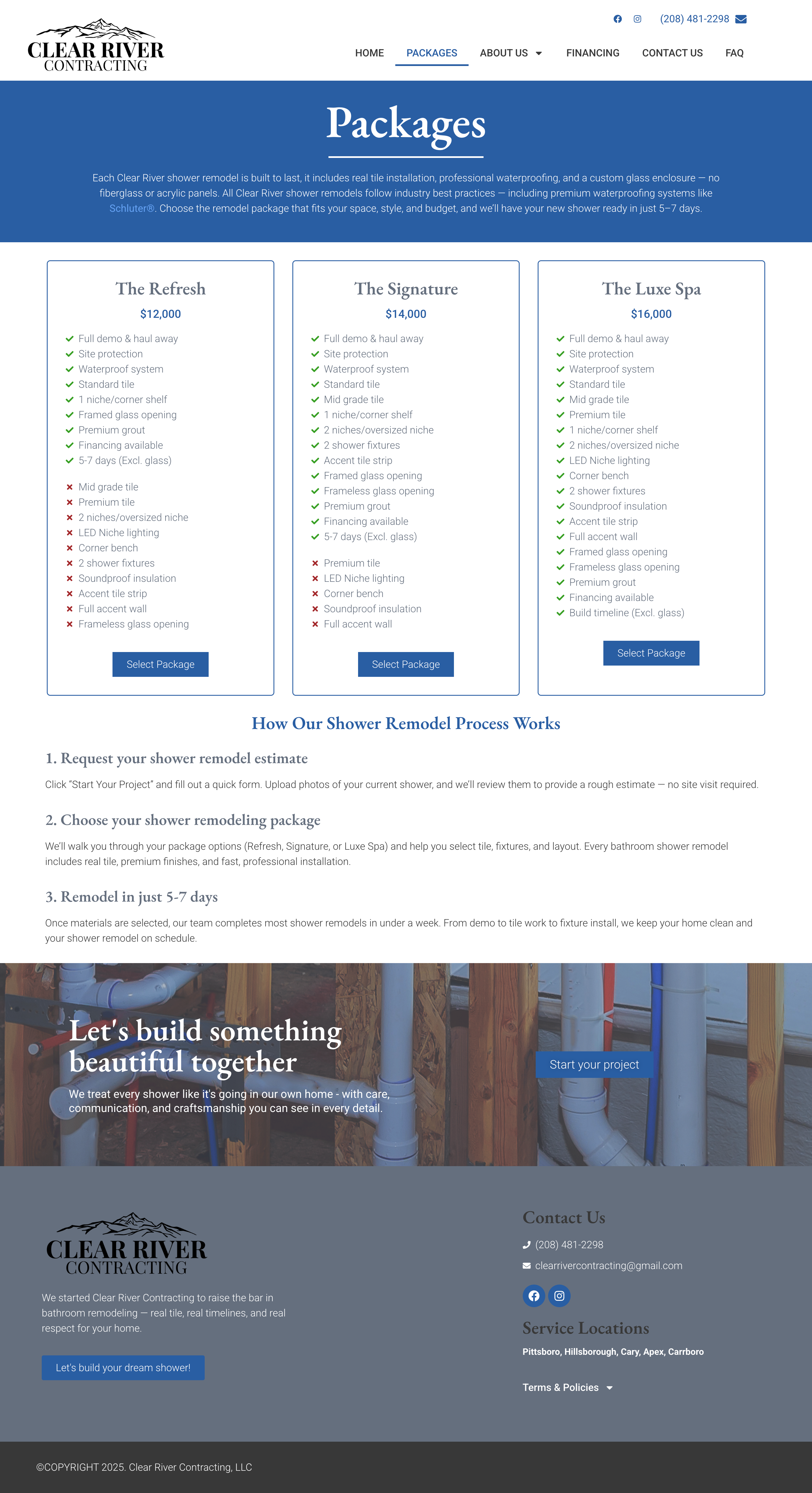 Clear River Contracting website screenshot.