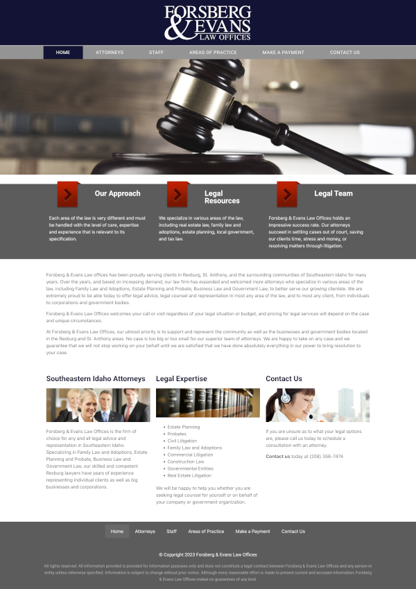 Forsberg & Evans Law Offices website screenshot.