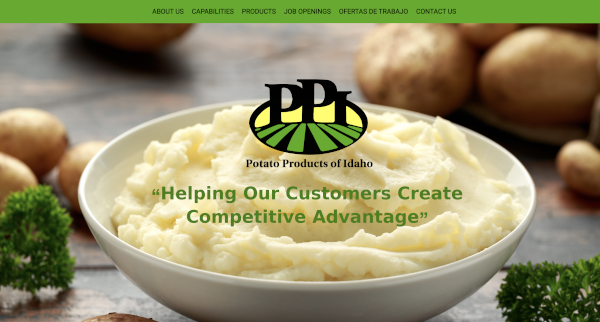 Potato Products of Idaho website screenshot.