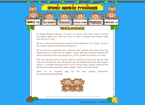 Spunky Monkey Preschool website screenshot.